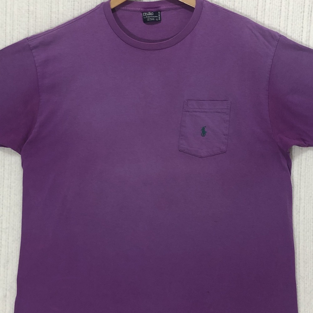 Polo Ralph Lauren Mens Purple Pocket T-Shirt Vintage Made in USA Large Pony Logo